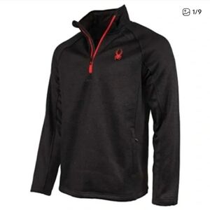 Spyder Boundless Quarter-Zip Pullover Black with‎ Red, Pockets, Men's Size Large